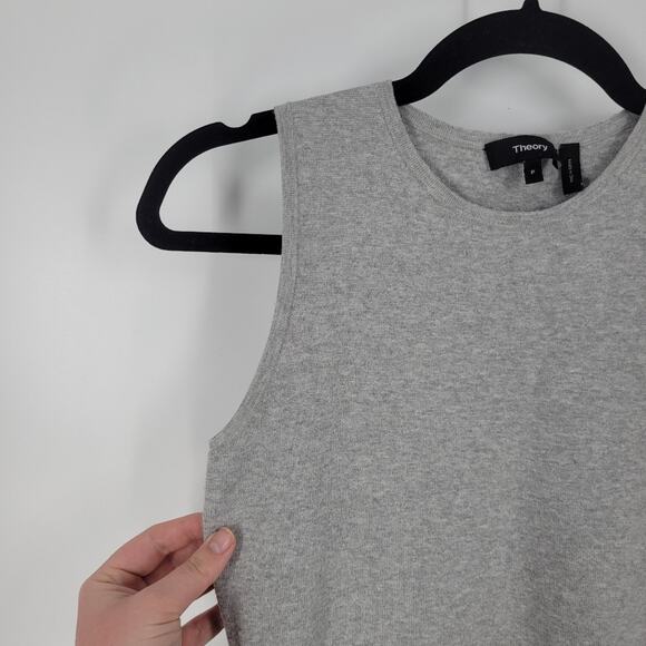 Theory Grey Raw Hem Sleeveless Reverie Branteenia Mini Dress 0 - Picture 2 of 9